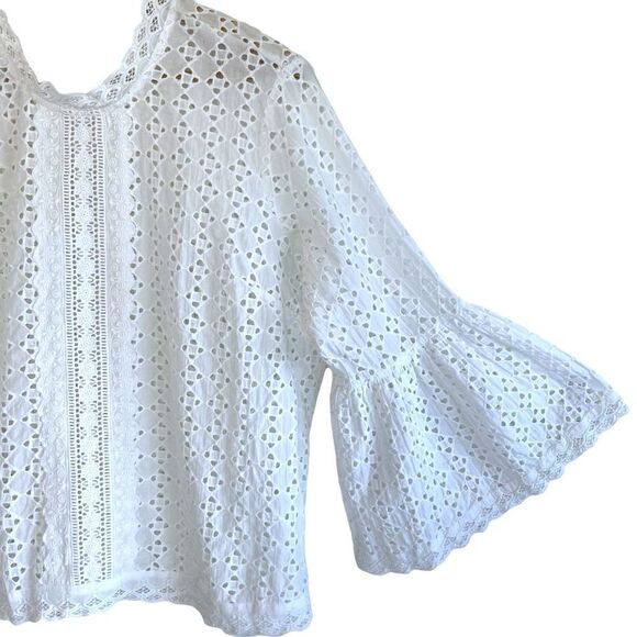 Heartloom Eyelet Bell Sleeve Top 100% Cotton - Picture 3 of 9